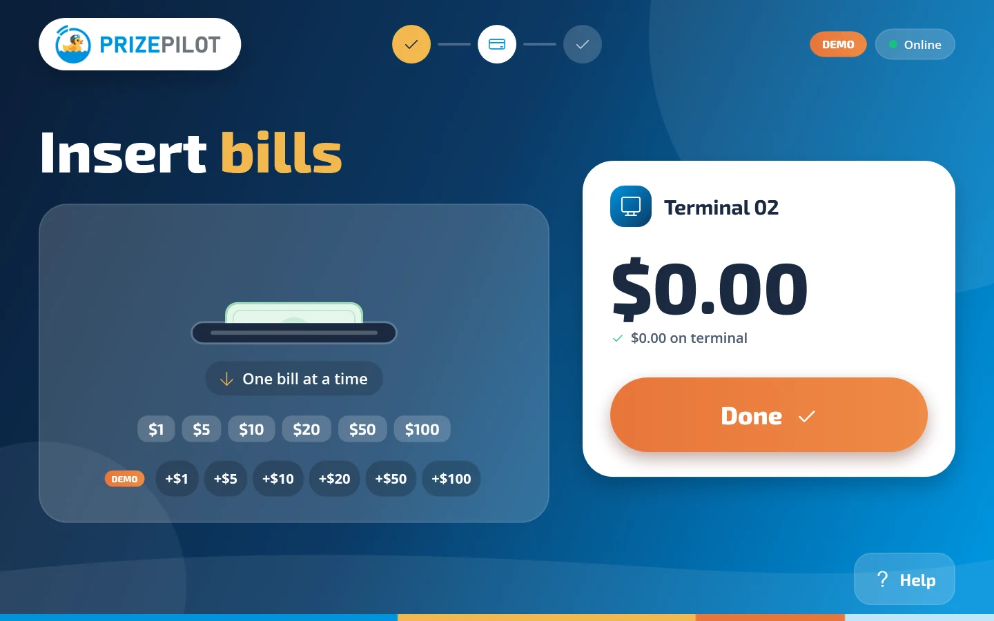 Kiosk insert bills screen