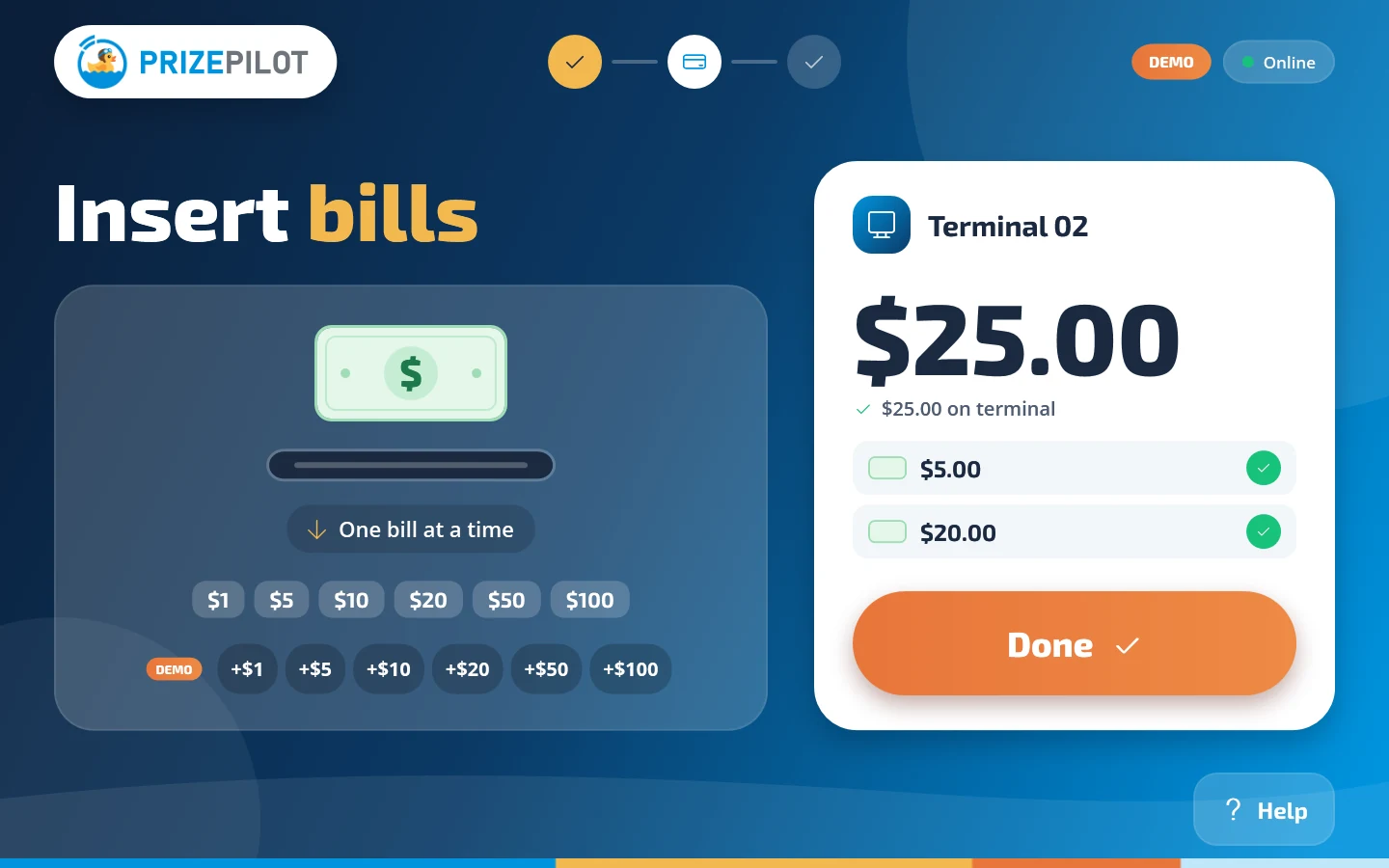 Kiosk Cash confirmed screen