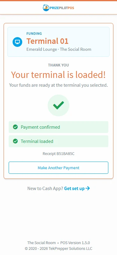 Phone showing a terminal loaded confirmation