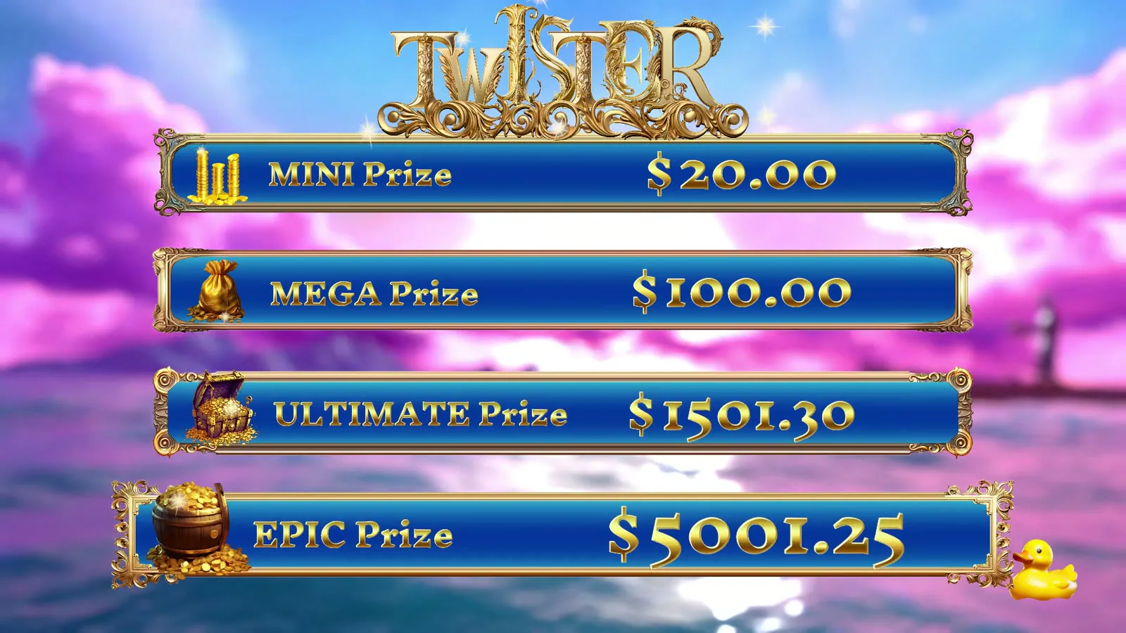 Twister prize board with four prize tiers
